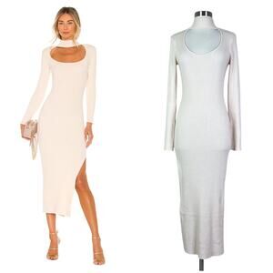 Jonathan Simkhai | Kenny Rib Sandstone Cream Beige Knit Cutout Slit Midi Dress M